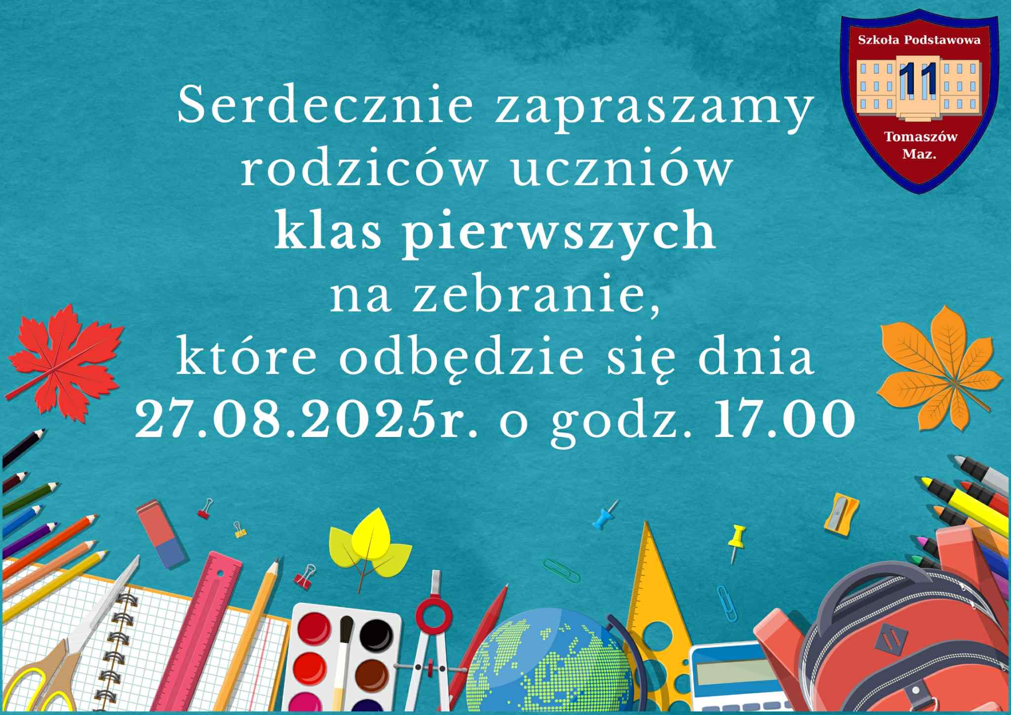 otwiera plakat o zebraniu dla klas pierwszych