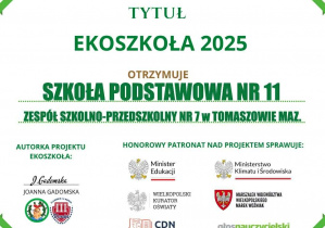 Certyfikat potwierdzający zdobycie Tytułu Ekoszkoły 2025