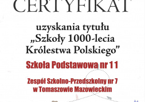 Certyfikat dla szkoły