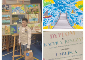 Kolaż zdjęć nagrodzonego ucznia klasy trzeciej