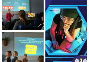 Kolaż zdjęć prezentujący działania uczennic klasy 5b