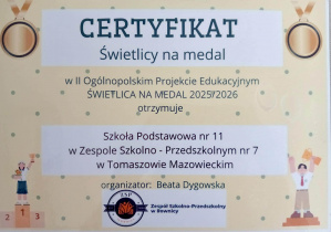 Certyfikat przyznany szkole za udział w programie
