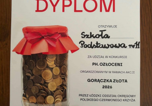 Dyplom dla szkoły potwierdzający udział w akcji