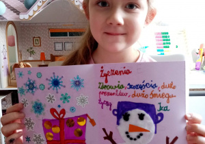 Kartka świąteczna przygotwana przez dziewczynkę z klasy 1b