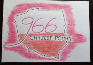 Praca plastyczna- kontury mapy Polski z datą 966