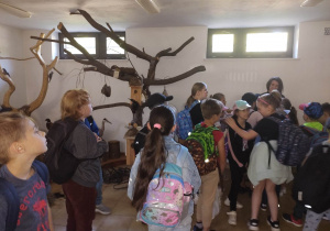 Uczniowie klasy 2c podczas pobytu w izbie edukacyjnej w Nadleśnictwie Smardzewice