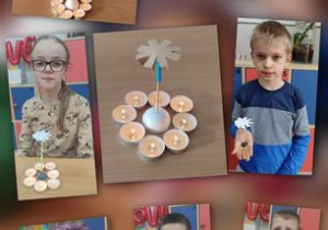 Dzieci prezentują wiatraczki uruchamiane płomykami świeczek